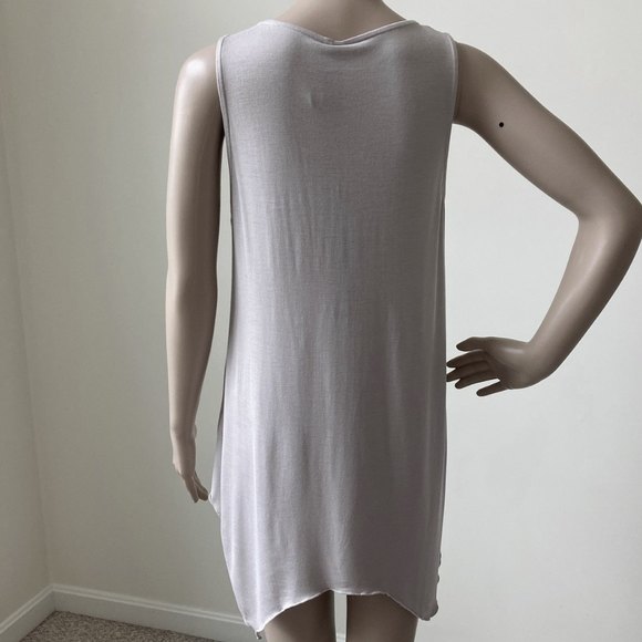 Kische Sleeveless Blouse Woman Sz M Jersey Top Sheer Ruffle High Low Mauve Gray - Picture 5 of 11